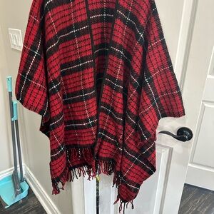 Ralph Lauren Red and Black Plaid Wool Cape